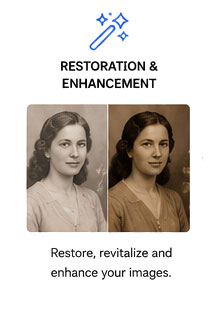 Restore old photographs with professional photo restoration, colorization and AI enhancement